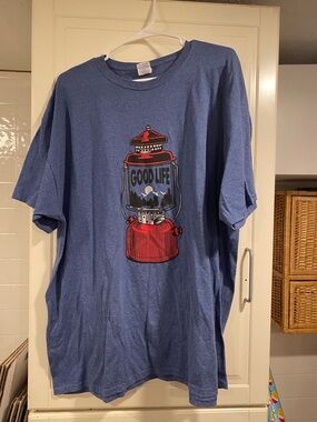 Jerzees Blue Graphic Tee with 'Good Life' Lantern size 2XL 3:29